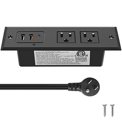 CCCEI Recessed Power Strip with 20W USB C Port, Fast Charging USB A Port Desk Outlet, Furniture Hidden Charging Station for Side Table, End Table, with 6FT 45 Degree Flat Plug Extension Cord, Black - color: 20W_Black, size: 6ft