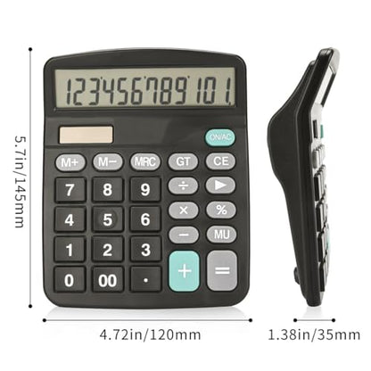 12 Digits Desktop Calculator with Large LCD Display and Sensitive Button, Dual Solar Power and Battery, Standard Function for Office, Home, School, Black