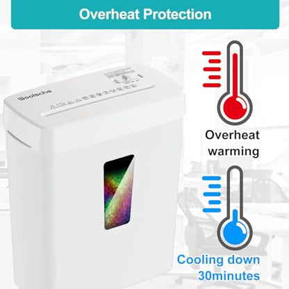 White Paper Shredder for Home Office 6-Sheet Micro Cut P-5 Security Level Metal Shredder Machine with Jam Proof System and 3.43 Gallon Bin Compact Paper Crinkle Machine