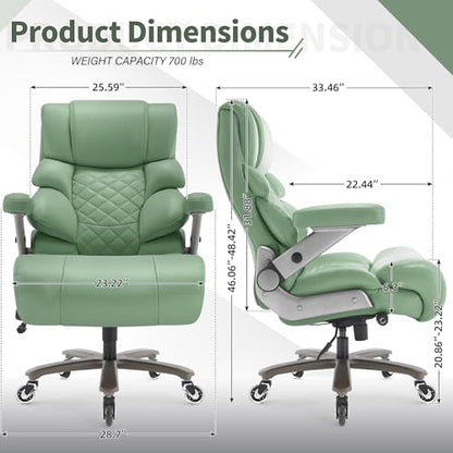 VUZI 700lbs Big and Tall Office Chair, Large Executive Leather Desk Chair - color: Green