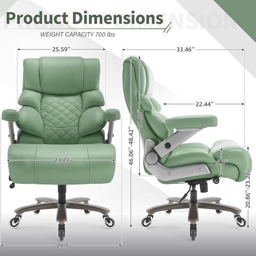 VUZI 700lbs Big and Tall Office Chair, Large Executive Leather Desk Chair - color: Green