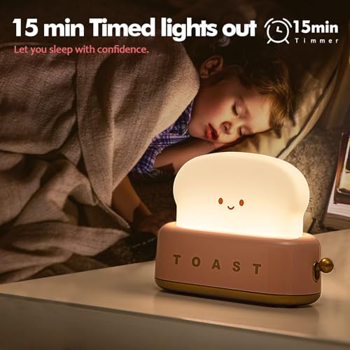 QANYI Cute Desk Decor Toaster Lamp, Kawaii LED Toast Bread Night Light Rechargeable and Portable Light with Timer, Christmas Gifts Ideas for Baby Kids Girls Teens Teenages - style: II Pink