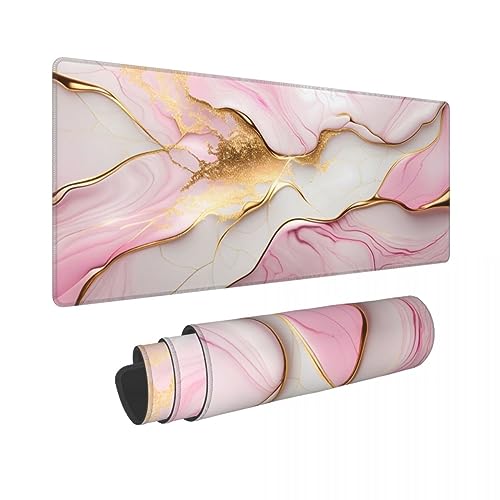 Desk Pad,Office Desk Mat 31.5"×11.8" Large Gaming Mouse Pad,Durable Extended Computer Mouse Pad,Waterproof Thick Big Mouse Pads with Non-Slip Rubber Base Office Home Pink Gold Marble - color: Xl01-17 Pink Gold Marble, size: 31.5 x 11.8 in