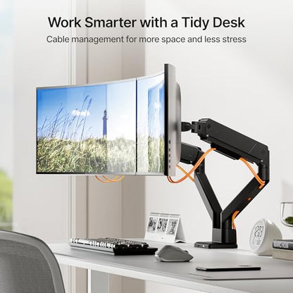 monTEK Dual Monitor Mount with USB Monitor Arms for 17 to 35 Inch Screen | Adjustable Heavy Duty Monitor Desk Mount for 2 Monitors, Holds 35 Lbs, with Cable Management, VESA 75/100mm - style: with USB