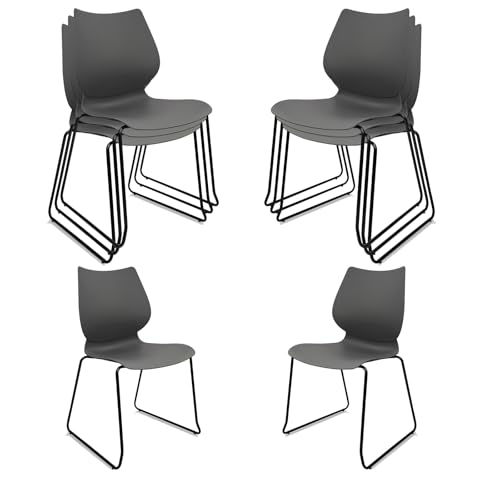 KLASIKA Stacking Waiting Room Chairs, Stacked Plastic Office Chair with Ergonomic Lumbar Support and Metal Legs for Conference School Church Guest Reception Set of 8, Grey - color: Lris_grey, size: 8 Pack