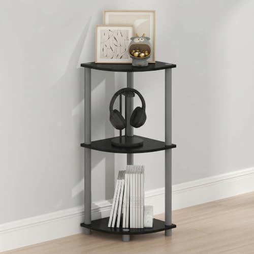 Furinno Turn-N-Tube Toolless Assembly 3-Tier Storage Shelves, Black - color: Black/Grey, size: 3-Tier