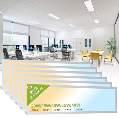 YXL 6 Pack 1x4 LED Flat Panel Light Office Light, 5200LM, 5CCT LED Drop Ceiling Light Fixture, 40W/35W/30W/25W/20W Selectable,6500K/5000K/4000K/3500K/3000K,Dimmable 0-10V,ETL - color: 1X4 FT, size: 6 Pack