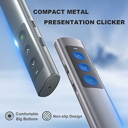 Rechargeable Green Laser Pointer Presentation Clicker for Laptop PowerPoint, USB-A USB-C Wireless Presenter Remote Power Point Clicker for Computer/Mac/PPT/Slideshow/Google Slide Advancer - style: Metal Rechargeable 02 Green Light