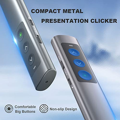 Rechargeable Green Laser Pointer Presentation Clicker for Laptop PowerPoint, USB-A USB-C Wireless Presenter Remote Power Point Clicker for Computer/Mac/PPT/Slideshow/Google Slide Advancer - style: Metal Rechargeable 02 Green Light