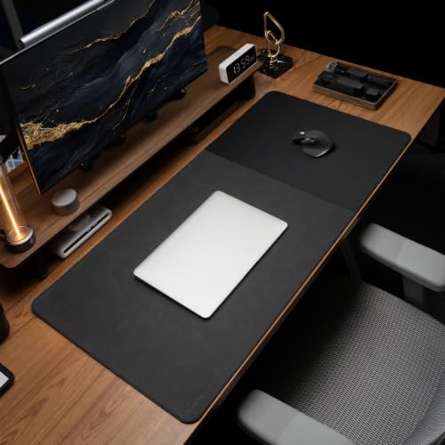 HAUTOCO Cork Desk Mat 31.5"x15.7", Distressed PU Leather & Cloth Desk Pad - color: Black, size: 31.5" x 15.7"