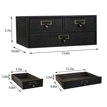 Wooden Drawers Apothecary Cabinet Black Wood Desktop Organizer Box - color: BLACK03