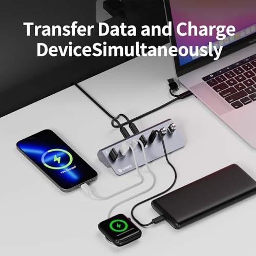 USB C Hub,10Gbps USB Splitter with 4*USB-A and 3*USB-C Ports - color: Gery