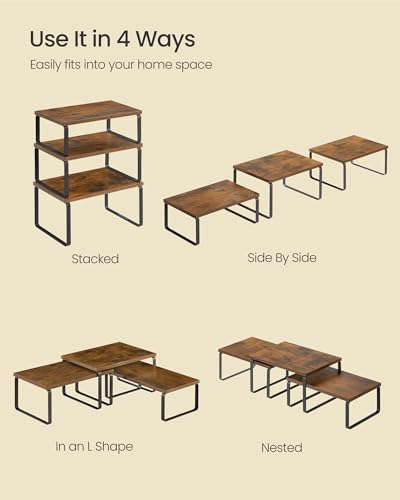 SONGMICS Cabinet Organizer Shelf, Set of 3 Spice Rack, Kitchen Storage | Slim Suit Hangers, with Non-Slip Pants Bar, 360° Swivel Hooks, for Shirts, Dresses & Casual Wear, Ink Black, UCRW030B01 - color: Rustic Brown + Matte Black