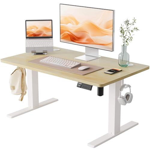 YIHAYO Low Height Adjustable Desk, Lifts 18.1-28.3 Inches, Electric Standing Desk for Short People, 40 x 24 Inches Computer Table with Splice Board for Home Office, Natural - color: White Frame/Natural Top, size: 40*24 Inch