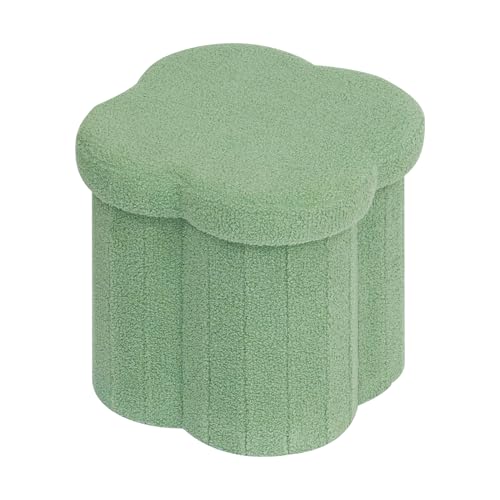 B FSOBEIIALEO Storage Ottoman Cube, Flowers Shaped Ottomans with Storage Foot Stool Footrest, Boucle Ottoman Seat for Dorm Room, Faux Teddy Fur, Green 15"x15"x15" - color: Flower Green, size: 15"x15"x15"