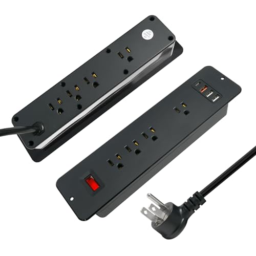 8 Outlets Dual Side USB C Recessed Power Strip Flush Mount Charging Station Built in Desk Multiple Power Socket for Furniture Cabinet Table Conference (Black) - color: Black