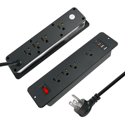 8 Outlets Dual Side USB C Recessed Power Strip Flush Mount Charging Station Built in Desk Multiple Power Socket for Furniture Cabinet Table Conference (Black) - color: Black