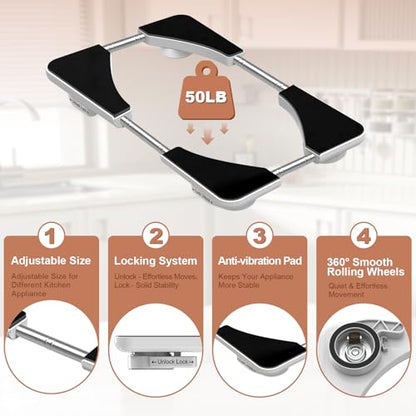 Adjustable Appliance Slider Tray - Expandable 6" x 11"- 11" x 20" | Sliding Tray for Kitchen Appliances - 360° Countertop Rolling Tray with Locking Brakes for Coffee Makers Mixers - size: 6" x 11" - 11" x 20" Rectangle
