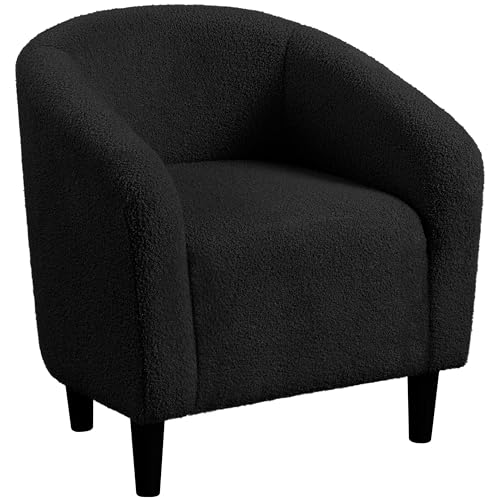 Yaheetech Sherpa Accent Chairs, Compact Furry Barrel Chairs with a Curved Silhouette for Small Spaces, Living Room, Bedroom, Black - color: Black (Boucle), style: without Ottoman