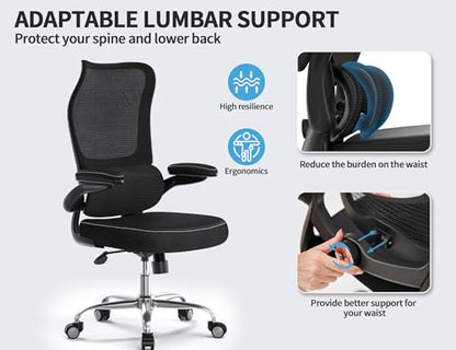 TRALT Office Chair Ergonomic Desk Chair - Gaming Chair with Lumbar Support | 330 LBS Home Office Desk Chairs , Reading Chair with Flip-up Armrests, Comfortable Computer Chairs (1, Black) - color: Ink Black