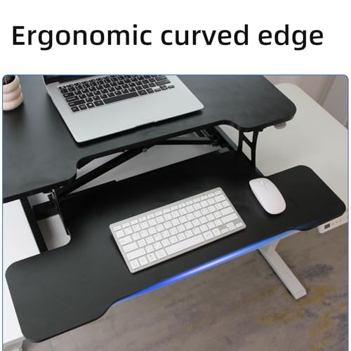Standing Desk Converter, 32" Height Adjustable Sit to Stand Up Workstation, Dual Monitor Desk Riser with Keyboard Tray, Black Desktop Tabletop Riser Laptop for Home Office