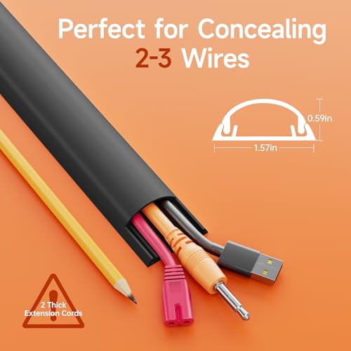 Delamu 85in Adhesive Cord Hider Wall, Mounted TV Cord Cover Kit, Multiple Cable Raceways for Wall Corner, Wire Cover Hiders for 2-3 Cables, 1.57" W X 0.59" H, Black - color: Black, size: 85in L X 1.57in W X 0.59in H