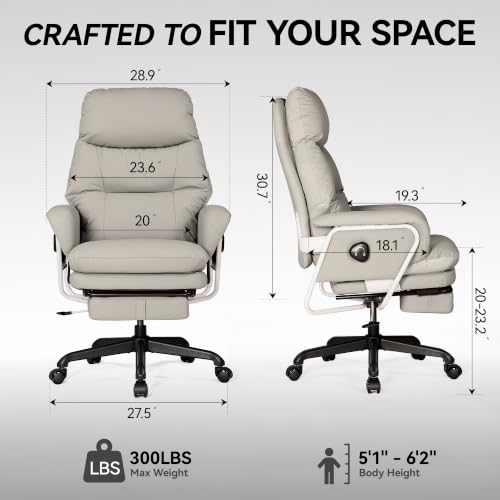 180° Reclining Office Chair with Footrest, PU Leather Desk Chair with 4-Position Backrest and Thick Cushion, Executive Computer Chair for Home Office, Work and Study,Gray - color: Grey