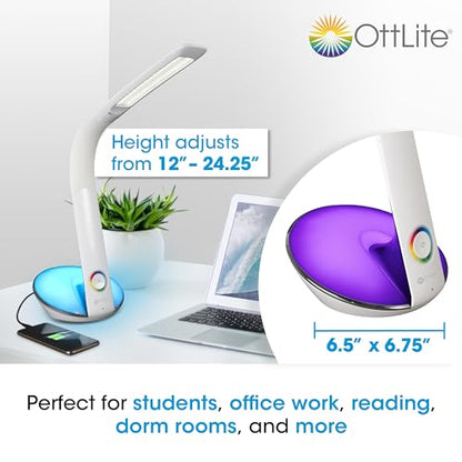 OttLite LED Desk Lamp with Color Changing Base and USB Port, White