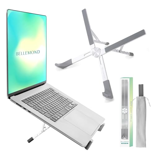 BELLEMOND Adjustable Laptop Stand | Foldable Aluminum Riser | X-Frame Ergonomic Japanese Design | Fits MacBook Pro/Air, Dell, Lenovo & 10–17.3” Laptops | Portable & Lightweight | Space Silver - color: Space Silver