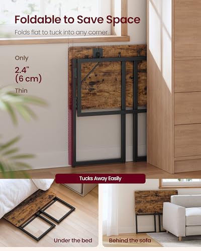VASAGLE Folding Desk, Foldable Computer Desk, One-Piece Desktop, Rounded Edges, Small Folding Craft Table for Bedroom, Balcony, Camping, Easy Assembly, 31.5 x 15.7 Inches, Rustic Brown ULWD151KD01 - color: Rustic Brown, size: 31.5"