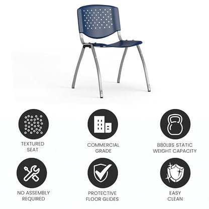 EMMA + OLIVER Home and Office Navy Plastic Stack Chair with Perforated Back | Powder Coated, 880 LBS. Weight Capacity - color: Navy