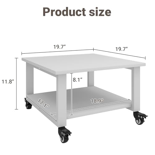 Natwind 2 Tier Laser Printer Stand,20''x20'' Under Desk Printer Cart, White | Large Printer Table Copier Stand with Wheels, Stand for Heavy Printers,Thickened Steel Tube,Supports 200lbs,for Home Office - color: White