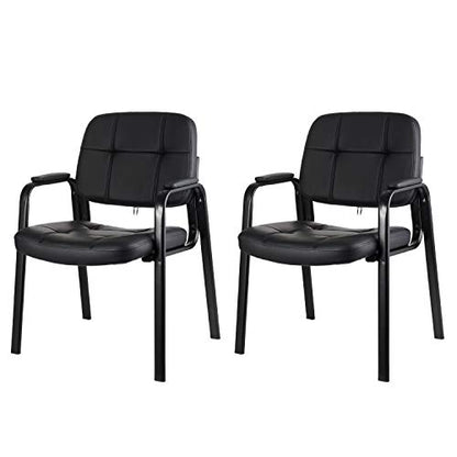 CLLATINA Waiting Room Chairs with Padded Arms Leather Guest Chair no Wheels for Office Reception and Conference Desk Black 2PK - color: Black, size: 2 pack