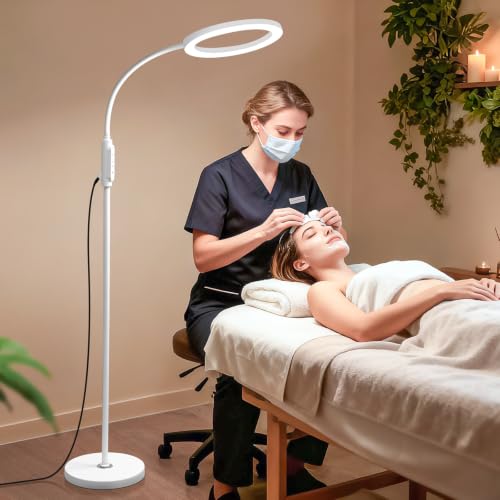 Supe Bright 24W Dimmable LED Floor Lamp with Remote Touch Control Adjustable Gooseneck Standing Light for Reading Makeup Tattoo Lash Extensions White Modern Smart Tall Lamp Living Room Bedroom Office - color: White 24W Remote and Touch Dimming