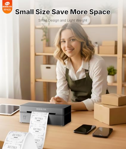 Rongta Bluetooth Thermal Shipping Label Printer, Wireless 4x6 Label Printer for Shipping Packages&Small Business, Compatible Windows/Mac/Android/iOS, RP425
