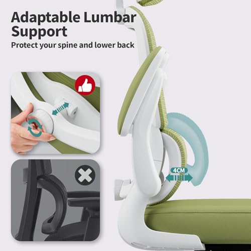 TRALT Office Chair Ergonomic Desk Chair - Gaming Chair with Lumbar Support | 330 LBS Home Office Desk Chairs with Headrest, Reading Chair with Flip-up Armrests, Comfortable Computer Chairs (1, Green) - color: Green