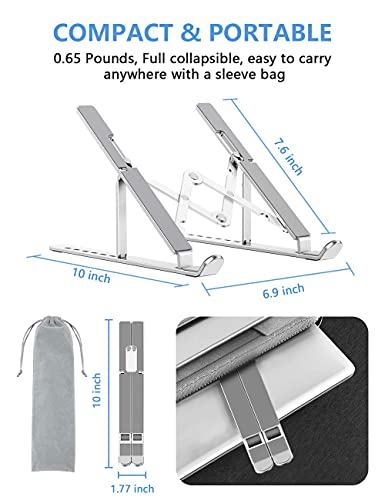 Laptop Stand, Adjustable Aluminum Foldable Portable Holder, Upgrade Whole Anti-Slip Silicone Pad, Laptop Riser for Desk Compatible with MacBook Air Pro/iPad, Lenovo and More 10-15.6” Tablets