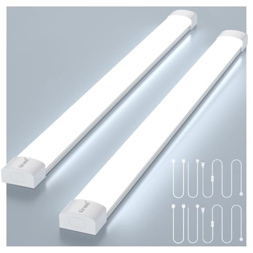 Airand Utility LED Shop Lights Fixture 4FT 2FT with Plug Linkable, 2PCS Water-Proof led Closet Lights 5000K Under Cabinet Lighting, Tube Lights 36W for Garage Kitchen Bathroom Workbench - size: 4FT-2PCS