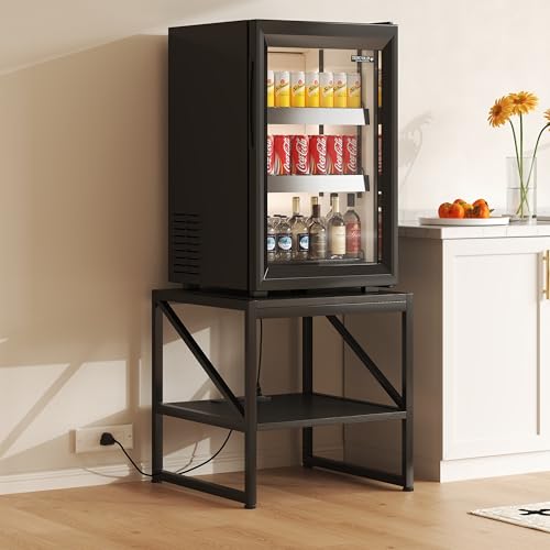 End Table with Charging Station, 20 Inch Square Printer Stand with USB Ports & Power Outlets, Mini Fridge Stand with 2-Tier Storage Shelf Adjustable, Industrial Wood Nightstand for Small Spaces, Black - color: Black, size: With Usb