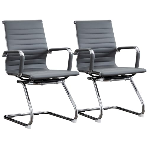 Office Guest Reception Chair Set of 2, Conference Room Chairs Waiting Room Chairs 2 Pack, Modern Leather Office Desk Chair No Wheels.（Grey） - color: Grey, size: 2 Pack