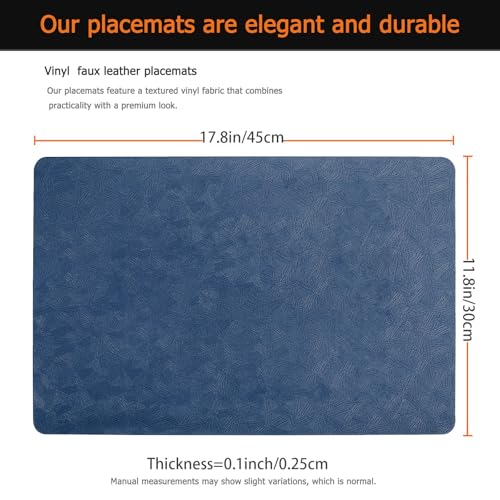 Blue Plastic Vinyl Placemats Set of 12, Waterproof Heat Resistant Table Mats,Faux Leather Wipeable Washable Easy Clean Non-Slip Place Mats for Indoor Outdoor(12,Blue) - color: Blue
