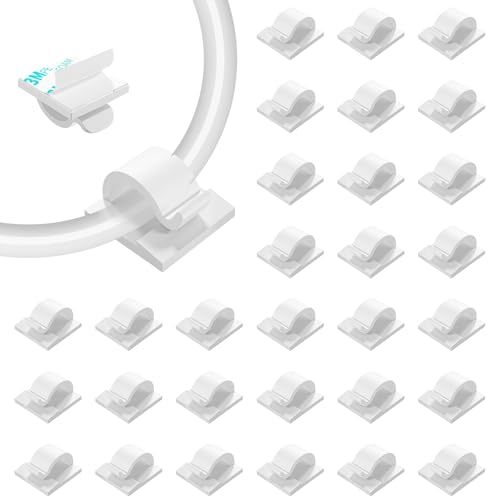 LinkDocs Cable Clips White, Adhesive Cord Clips, Cable Staples Outdoor Cable Management Wire Organizer Cord Holder for Under Desk, Car, Wall, TV PC Ethernet Cable (30 PCS White)