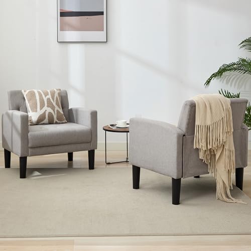 Tufted Accent Chairs Set of 2, Upholstered Armchairs for Living Room - color: Light Grey