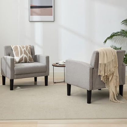Tufted Accent Chairs Set of 2, Upholstered Armchairs for Living Room - color: Light Grey