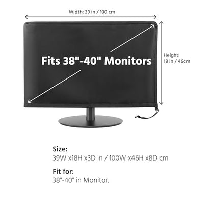 Monitor Dust Cover Heavy Duty Anti-tear Full Body Protective Case Universal for 38-40" Computer LED LCD Screen Wih Adjustable Bottom Tight Rope Black -39Wx18Hx3.5D in - size: 38"-40" in