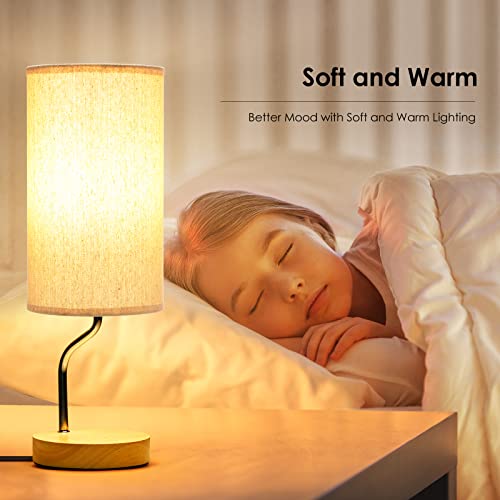 Upgraded Smart Bedside Table Lamp with Wireless Charger & USB Port - Touch Control LED Desk Lamp for Bedroom, Dimmable Wooden Nightstand Lamp with Fabric Shade for Home Living Room, Kid's Room Cream - color: Cream