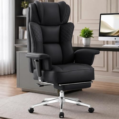 Office Desk Chair, High-Back Big and Tall Leather Chair with Footrest - color: Black