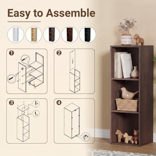 3 Cube Walnut Book Shelf, Tall Bookcase for Home Office Bedroom Living Room - color: Walnut, size: 3 Cube