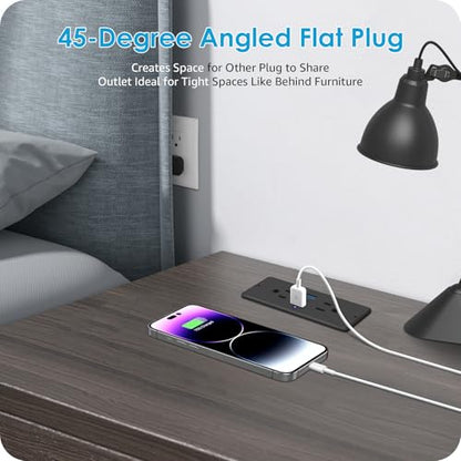 HHSOET 5 in 1 Recessed Power Strip Flat Plug, 65W Fast Charging Furniture Outlet with USB, Conference Recessed Socket with 2 AC Plugs, 2 USB Ports 1 USB-C, 10ft Power Cord. (Black)