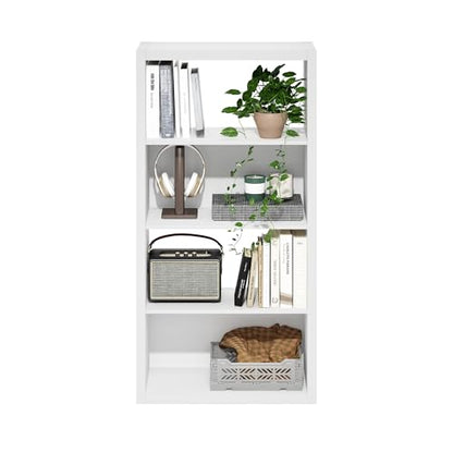 Furinno Viola Book Shelf, 4-Tier Bookshelf, Extra Thick Frame Bookcase with Open Shelf, Open Back Design, 11.3" x 23.2" x 45.4", for Living Room, Bedroom, Home Office, White - color: White, size: 4-Tier, Thick Frame